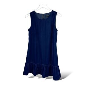 New J Crew Velvet Sleeveless Ruffle-hem Dress Vivid Ink Navy‎ Size Petite 6